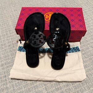Tory Burch Miller- Patent Calf Sandals- Black- Size 6.5